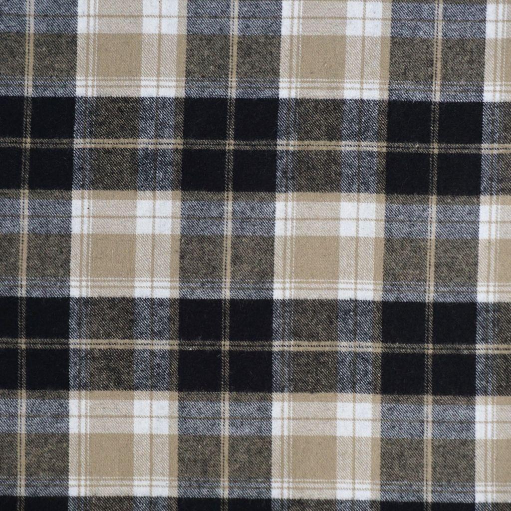 Flanell Baumwolle Karo schwarz beige weiß